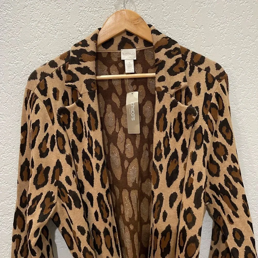 Chico’s Belted Animal Jacquard Mabel Cardigan Size 3 - Picture 10 of 12